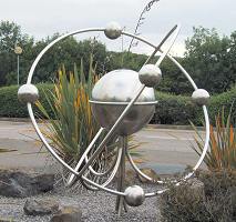 Sculpture of atom outside BNFL Visitor Centre in Sellafield, Cumbria, UK